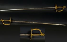 George V Period British Gilt Court Dress Sword. Comprises etched, decorated blade.