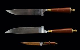 Italian - Superb Quality 19th Century Hunting Knife. Complete with Original Leather Sheaf, The Steel