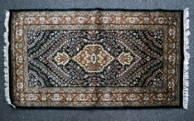 Woven Wool And Silk Blend Carpet Small rectangular rug in traditional Persian design with four