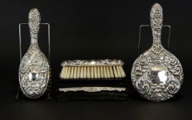 Elizabeth II Embossed Silver Ladies Four Piece Vanity Set Hallmarked Birmingham 1995,