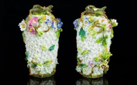 Victorian Period - Superb Quality Hand Painted Pair of English Porcelain Naturalistic Flower