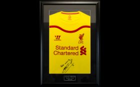 Steven Gerrard Signed And Framed Shirt Official away shirt with best wishes Steven Gerrard to front