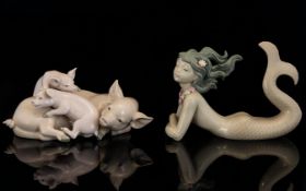 Lladro Figure Mermaid - Fantasy. Model No 1414. 6 Inches - 15 cm Wide & 4.5 Inches - 11.
