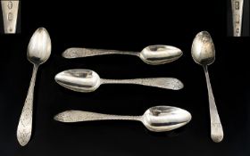 Irish 18th Century Set of Irish / Dublin Silver Teaspoons. Date Letter Rubbed, Only See Half of Date