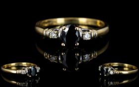 Ladies 9ct Gold Diamond and Sapphire 3 Stone Dress Ring.