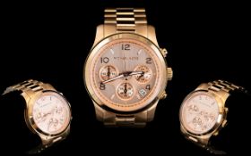 Michael Kors MK 5128 - Attractive Ladies Runway Rose Gold Plated Chronograph Watch,