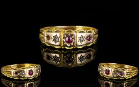 Edwardian Period 15ct Gold Ruby and Diamond Set Ring. Hallmark Birmingham 1906. Ring Size S.