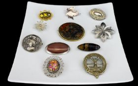 A Collection Of Vintage Silver And Mixed Metal Brooches Eleven in total to include Trifari 1950's