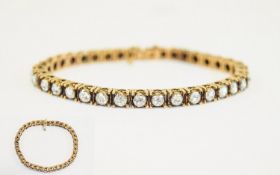 Antique Gold Diamond Tennis Bracelet set with 36 old round cut diamonds. Length 7 inches.