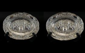 European - 19th Century Cast Silver Wonderful Pair of Embossed and Ornate Oval Shaped Shallow