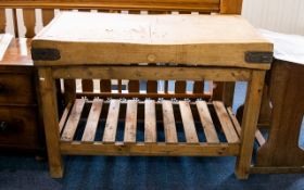 A Large Pitched Pine Industrial Style Butcher's Block rustic bench of rectangular form with slatted