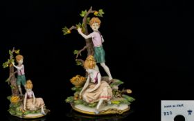 Capodimonte Hand Painted Porcelain Figure - Signed Benacchia ' Boy and Girl Picking Apples ' 12