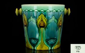 Minton Secessionist Tubelined Pail Art nouveau twin handle pail circa 1902 of tapered drum form, the
