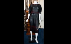 A 1920's Silk Chiffon And Seed Bead Dress Handmade black tunic style evening dress with short