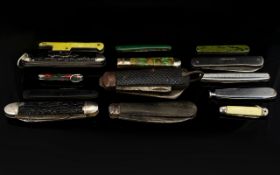 A Collection Of Vintage Pen Knives And Camp Knives Fifteen in total to include miniature silver