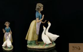 Nao by Lladro Hand Painted Figurine - Young Girl with Geese. c.1990's. Please See Photo. 11.