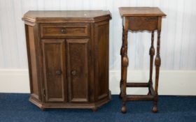 Rustic Oak Corner Cabinet comprising bottom double door cabinet beneath single frieze drawer,