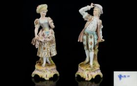 German - Nice Quality Late 19th Century Hand Painted Pair of Porcelain Male and Female Figurines -