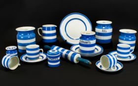 T. G. Green - Blue and White Early Cornish Kitchen Ware Collection of ( 18 ) Pieces In Total.