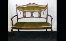 Edwardian Occasional Salon Sofa Two seater bench with ribbon stringing inlay throughout,