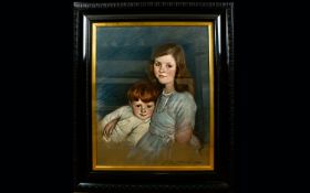 Original Chalk Pastel Portrait 'Dorothy 'Doris' Bradley And Her Brother 'Cyril 'Squib' Bradley'