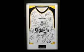 Liverpool F.C 2000/01 Treble Winners. Multi Signed Carlsberg Away Shirt.