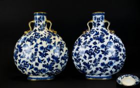 Coalport - 19th Century Superb and Impressive Pair of Large Twin Handle Porcelain Blue and White