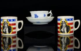 Early 20th Century Cup And Saucer. Raised Decoration. Together With A Pair Of 'I Want You For U.