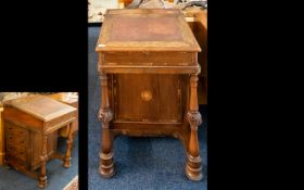 19th Century Walnut Davenport Of traditional form with tooled leather top, fitted interior,