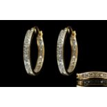 10ct Gold - Attractive Pair of Hoop Earrings Set with Diamonds ( 40 ) Est Diamond Weight 0.40 pts.