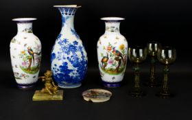 A Small Mixed Lot comprising three Continental glasses with applied floral prunts,