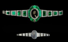 Antique Period - Scottish Nice Quality Silver and Malachite Inlay Locket / Bracelet.