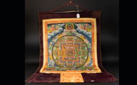 A 19th Century Tibetan Wall Hanging Painted on parchment depicting gods and deity's in geometric