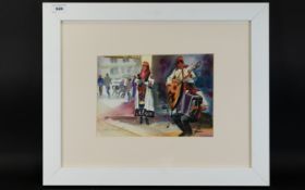 Original WaterColour On Paper By Marilyn Allis Framed and mounted under glass Depicting a group of