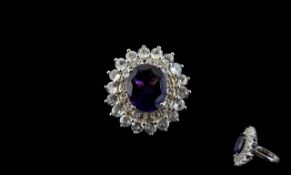 Amethyst White Topaz And Platinum Plated Silver Statement Ring Large flowerhead ring with raised,