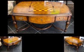 Willis and Gambier Walnut Games/Coffee Table, Central Well With Chess Board Cover, Two Drawers.