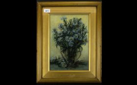 Original Oil On Canvas Signed S Collins Still life depicting an urn of daisy's in pale blue and