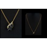 Ladies 9ct Gold Diamond and Sapphire Pendant Drop with 9ct Gold Chain Attached.