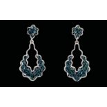 Blue Diamond Drop Earrings, .