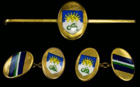 Manchester University Interest. A Fine Quality Gents Pair of Sophos Gold Cased and Enamel Cufflinks.