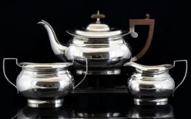 A Silver 3 Piece Tea Service. Comprises Large Teapot, Milk Jug and Sugar Bowl.