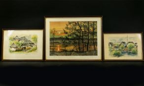 Three Original Watercolours By Otto Renz A prisoner of war during WWII,