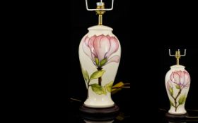 Moorcroft - Tube lined Large Lamp Base ' Pink Magnolia ' Design. c.1975. Designer Walter Moorcroft.