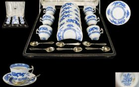 Cauldon Blue Dragon Coffee Set In Presentation Case. 6 Cups, 6 Saucers, 6 Spoons.