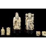 Japanese Pair of Superb Quality Carved and Signed Ivory Okimono Figures of Importance,