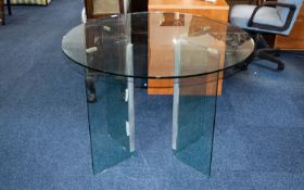 Contemporary Glass Circular Topped Cubed Table with aluminum mounts. Unsigned.
