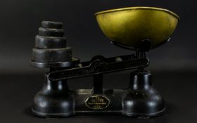 Traditional Brass Kitchen Scales Comprising Eight weights,