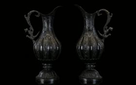 European 19th Century Impressive Pair of Bronze Urn / Shaped Ewers / Water Jugs of Good Proportions