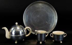 An Original 1930's Ceramic And Stainless Steel Tea Service 'Rosie -Lea' By Conqueror Table Ware