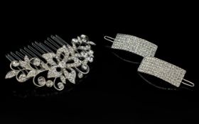 White Austrian Crystal Hair Comb and Clips,